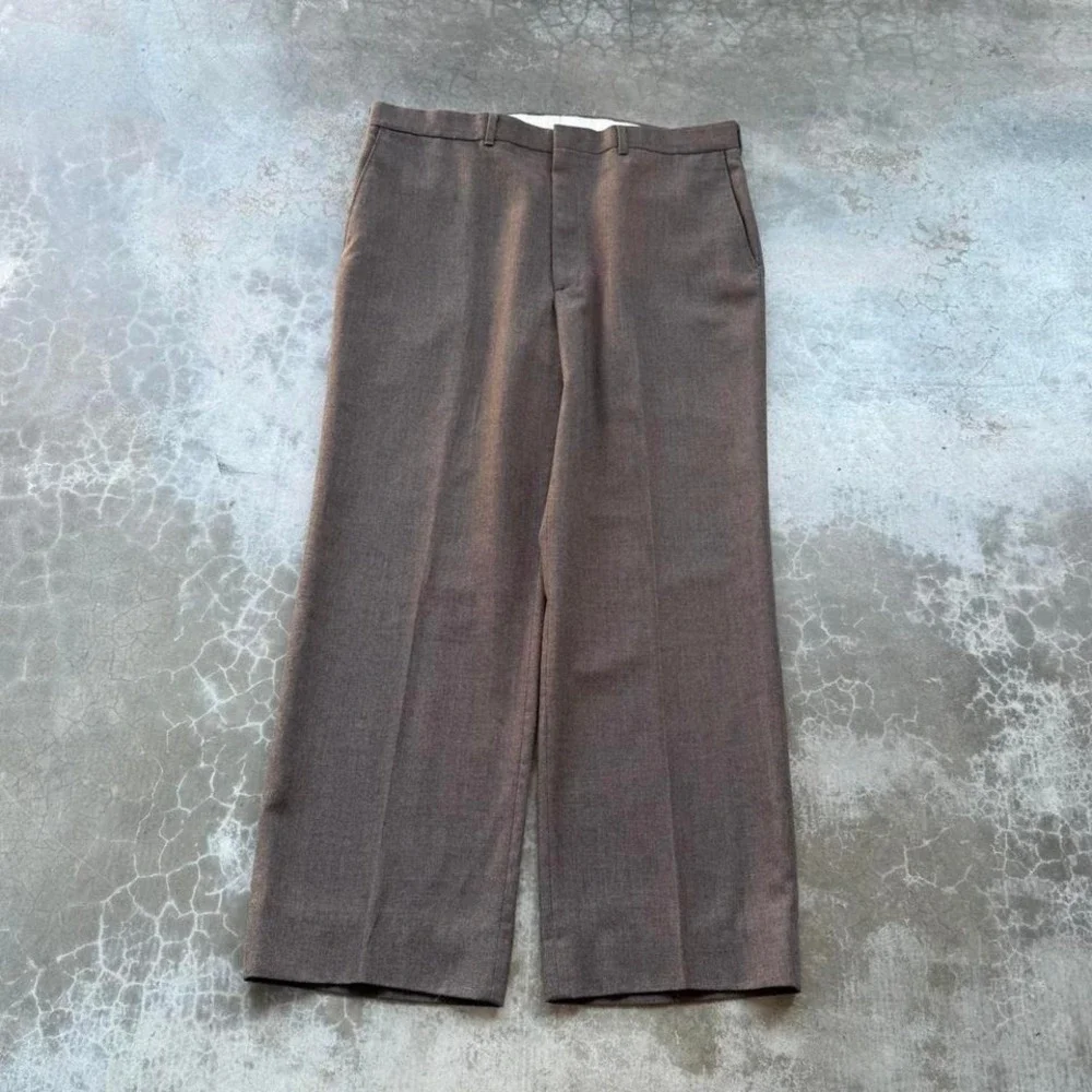 Vintage 90's HAGGAR brown wool wide leg flat front dress slacks trousers